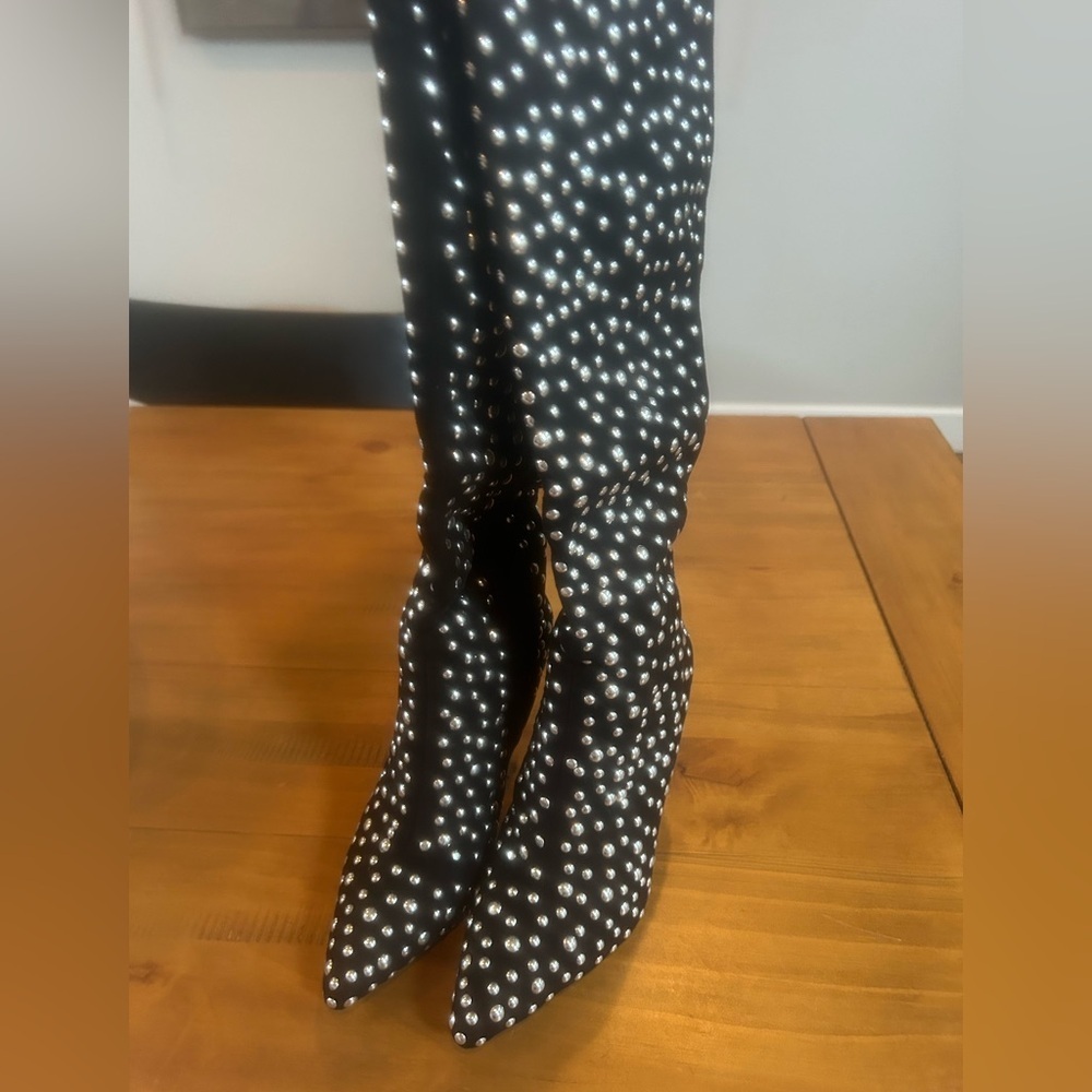 NWOT Lauren Lorraine Haddie Black With Silver Studded Heeled Boots - Picture 3 of 10